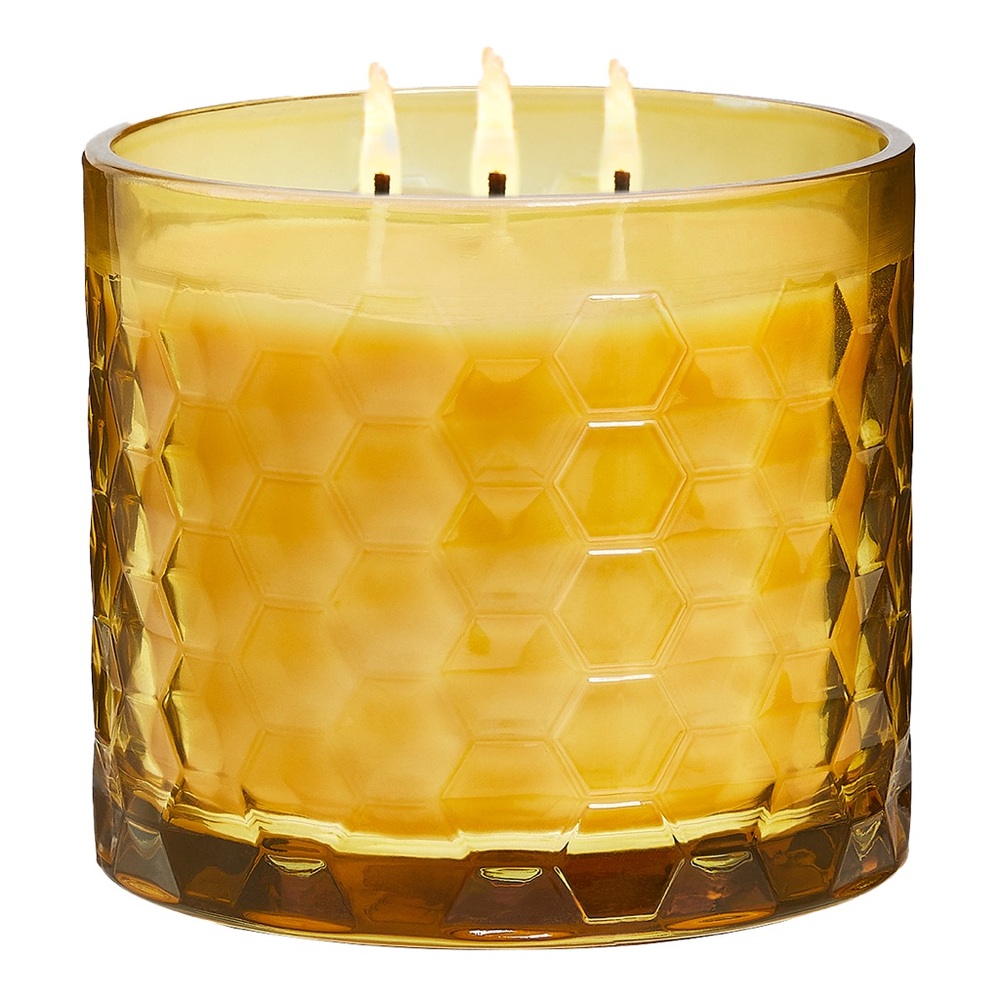 New PartyLite Amber Honeycomb Glass 3 wick Candle